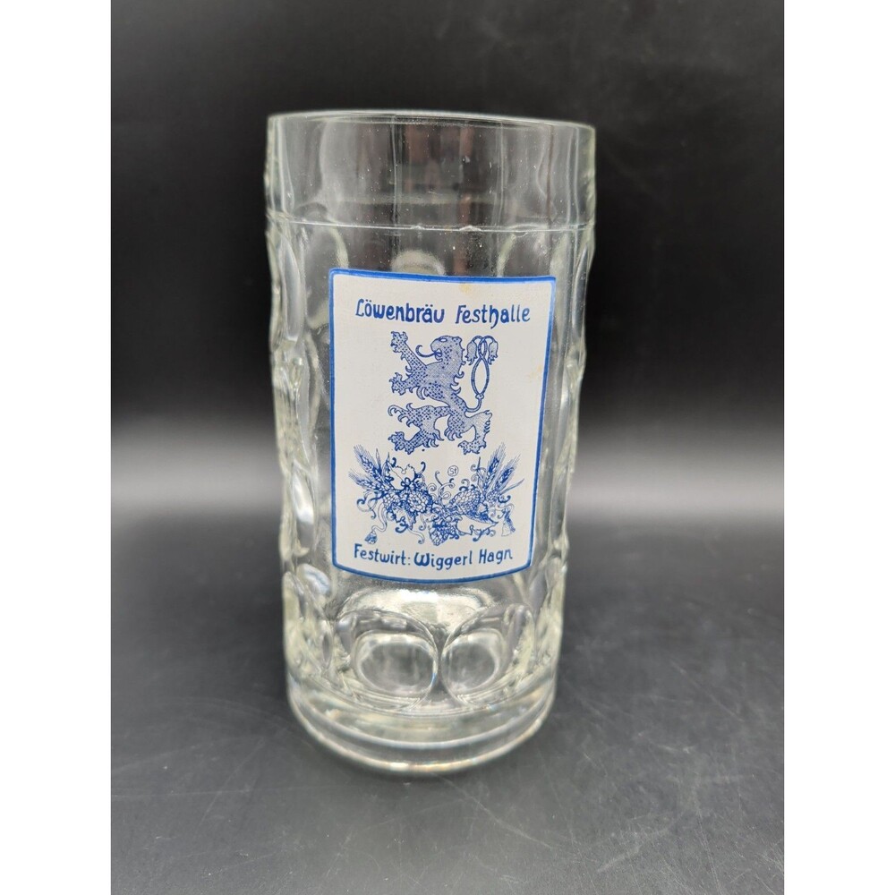 Rare Vintage Lowenbrau Festhalle Beer Glass Mug 1 Liter Germany Festwirl Oktober